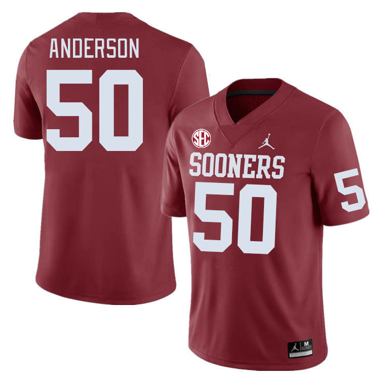 Men #50 Ben Anderson Oklahoma Sooners 2024 SEC Conference College Football Jerseys-Crimson
